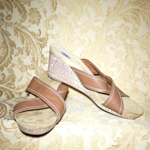 DrScholl's open toe, strap wedge sandals,women's, vegan leather brown . - Picture 2 of 12